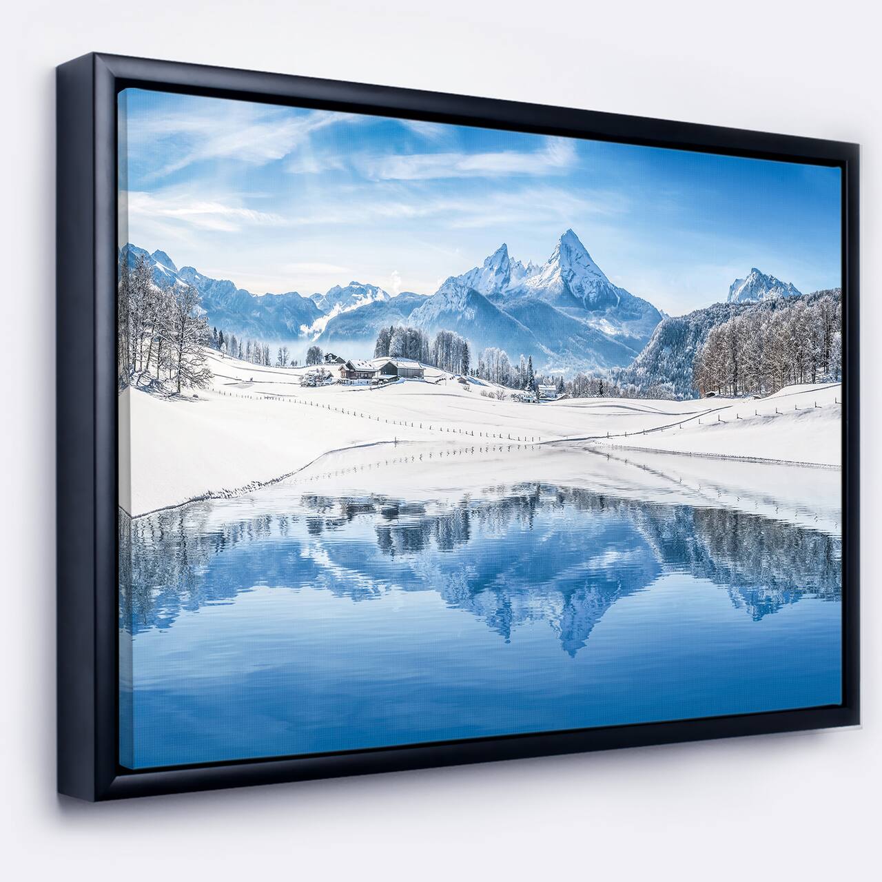 Designart - Icy Winter Mountain Alps - Landscape Photography Canvas Print in Black Frame